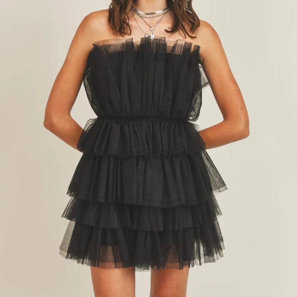 MABLE Aileen Ruffle Mini Dress, Black, Small, NWT